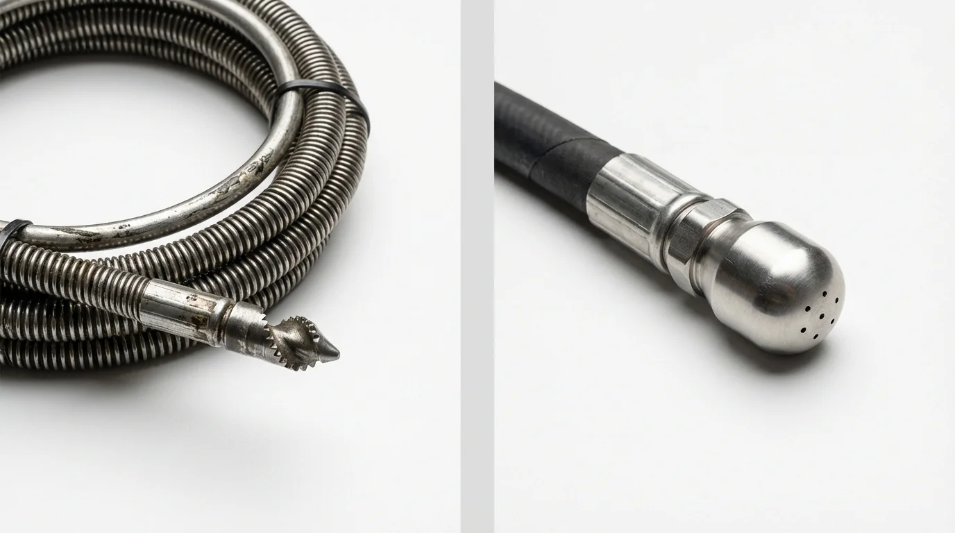 Drain snake cable and hydro jetting nozzle used for drain cleaning in Malakoff, TX