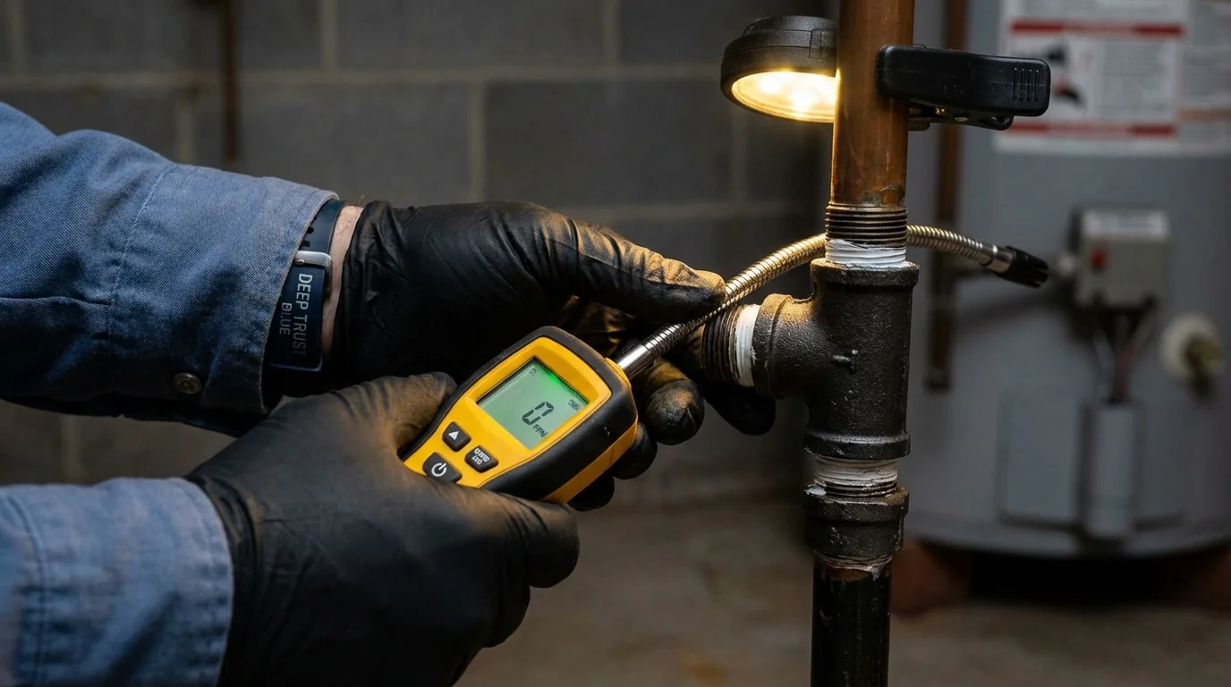 Gas leak detection with electronic sniffer by Johns Plumbing LLC in Malakoff