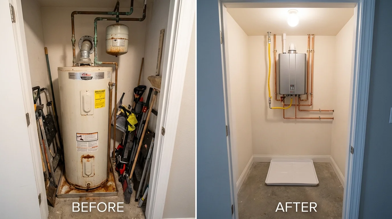 Tank water heater versus wall-mounted tankless unit comparison for Malakoff, TX homeowners