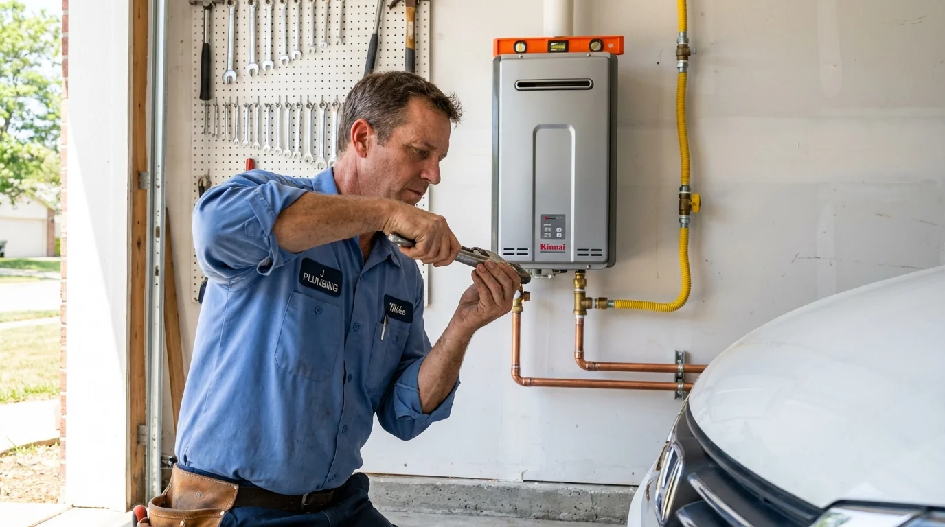 Tankless water heater installation by a Johns Plumbing LLC plumber in Malakoff